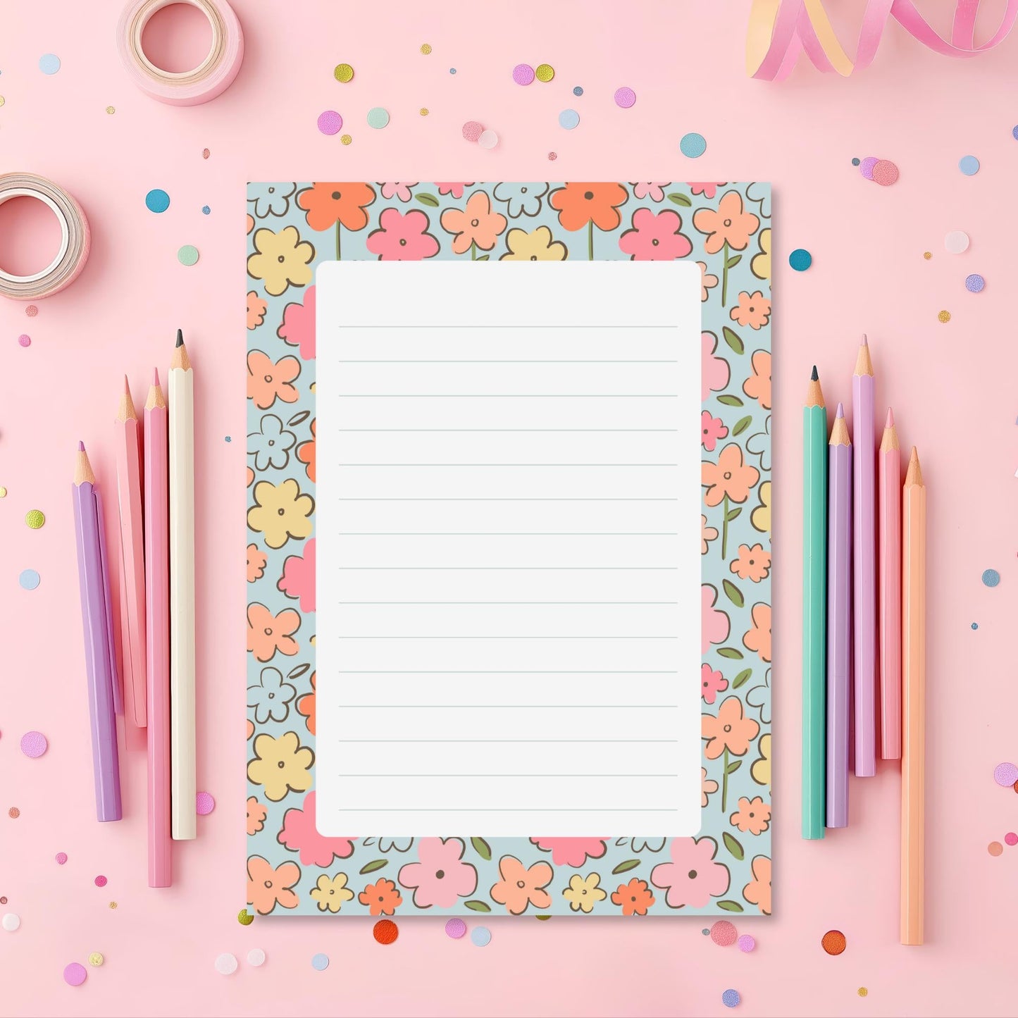 Floral Notepad – 50 Lined Sheets Vintage Botanical Desk Stationery by The Saltwater Press