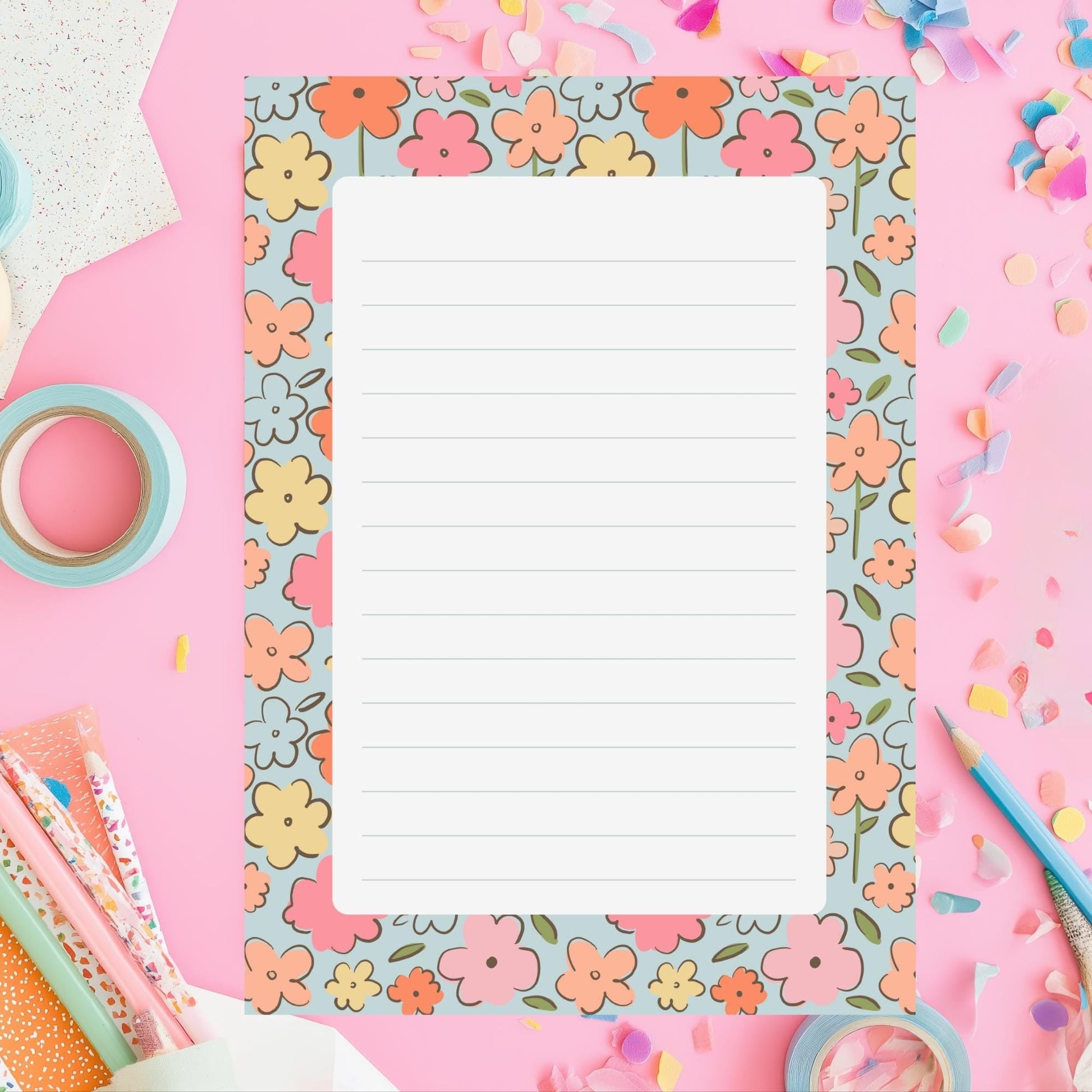 Floral Notepad – 50 Lined Sheets Vintage Botanical Desk Stationery by The Saltwater Press