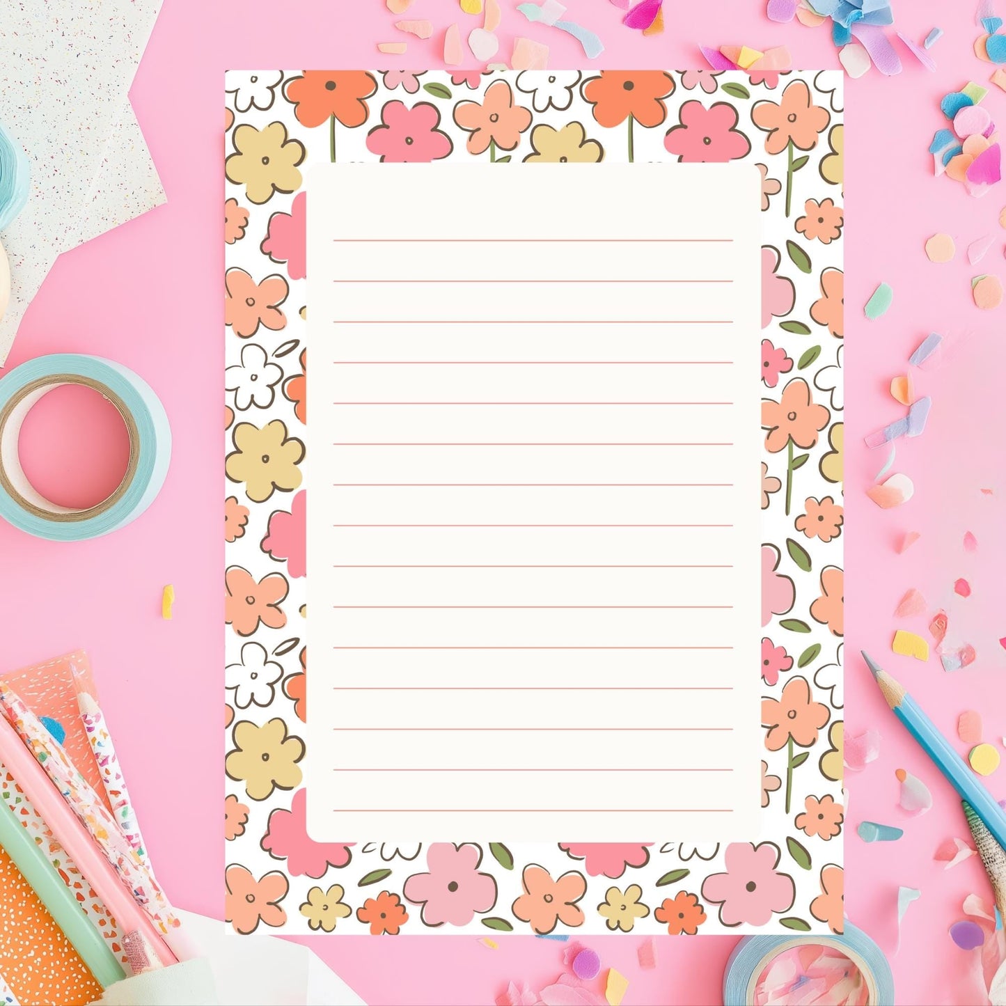 Floral Notepad – 50 Lined Tearoff Sheets Retro Botanical by The Saltwater Press