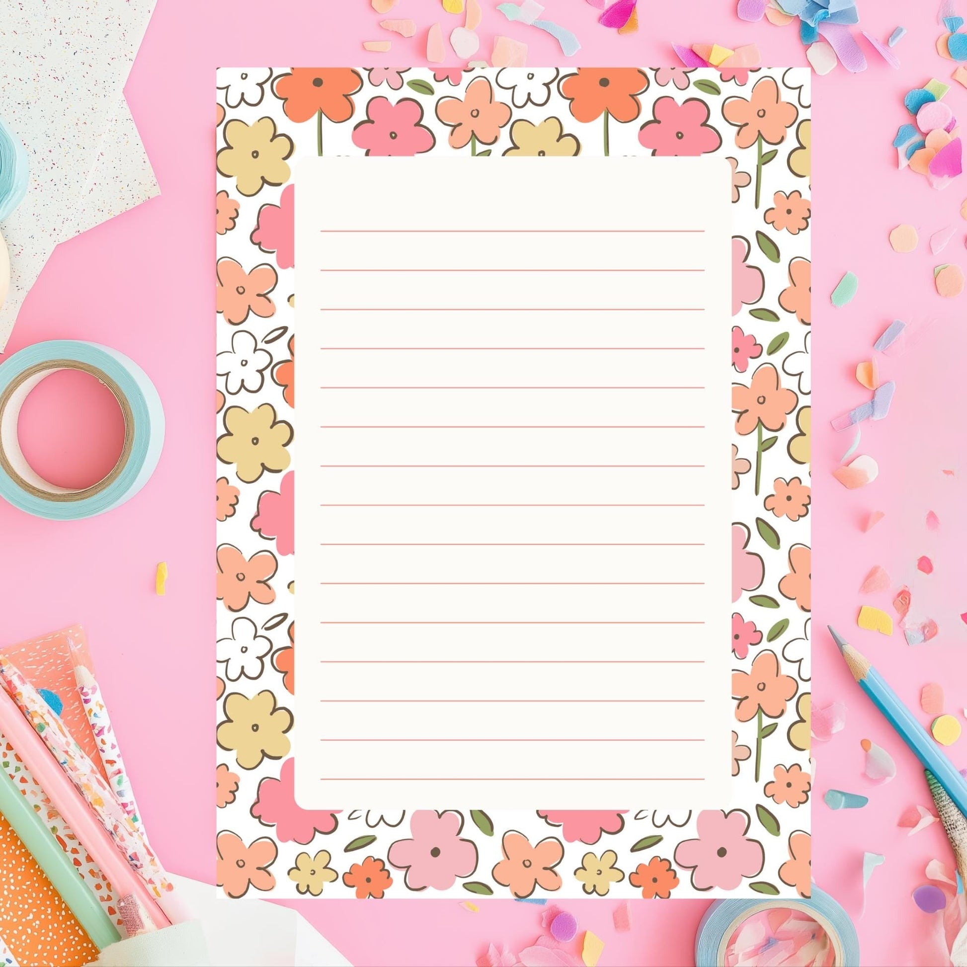 Floral Notepad – 50 Lined Tearoff Sheets Retro Botanical by The Saltwater Press