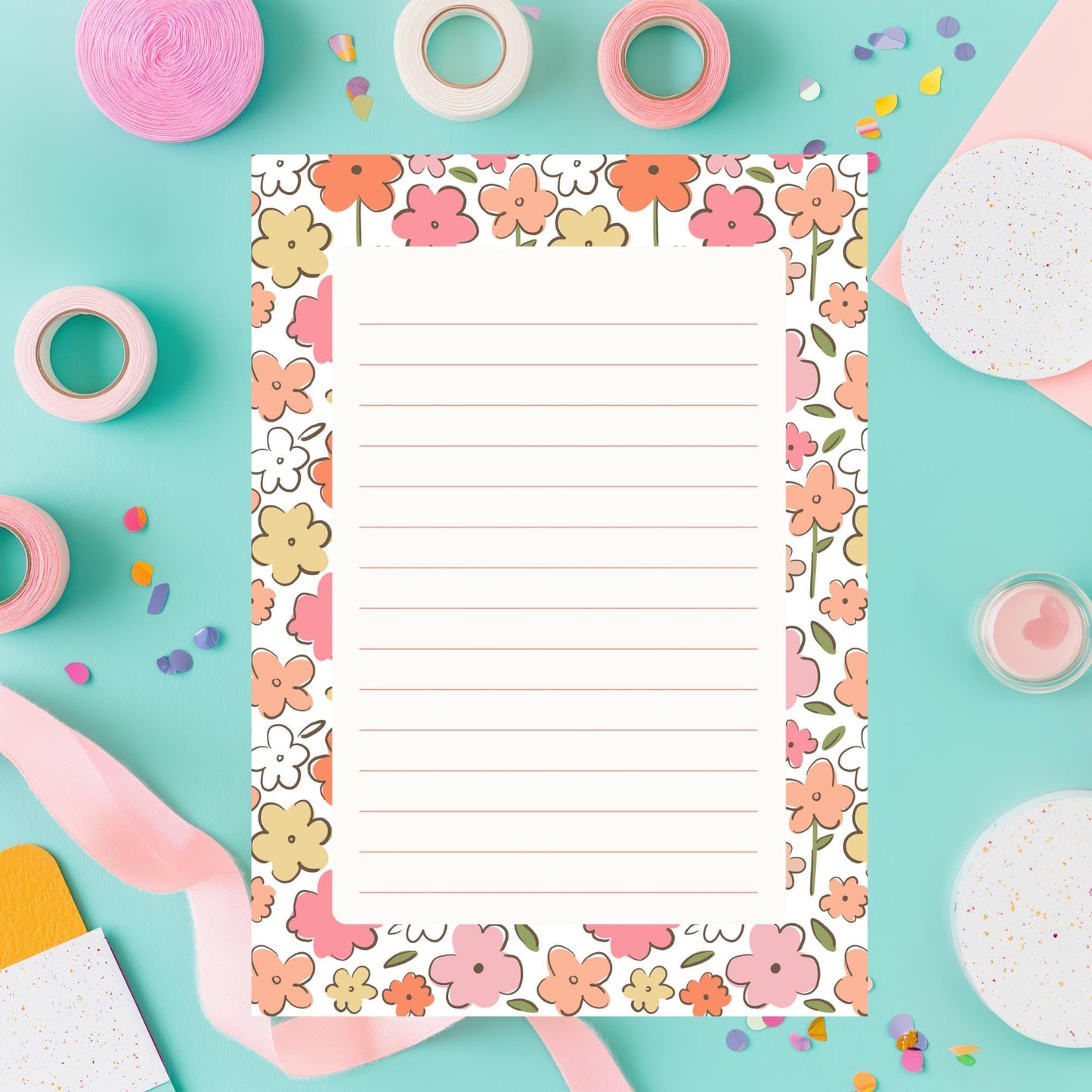 Floral Notepad – 50 Lined Tearoff Sheets Retro Botanical by The Saltwater Press