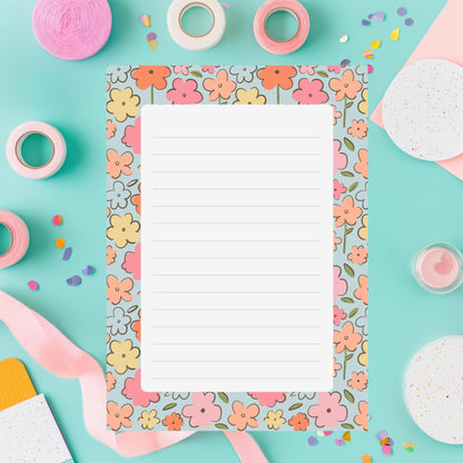 Floral Notepad – 50 Lined Sheets Vintage Botanical Desk Stationery by The Saltwater Press
