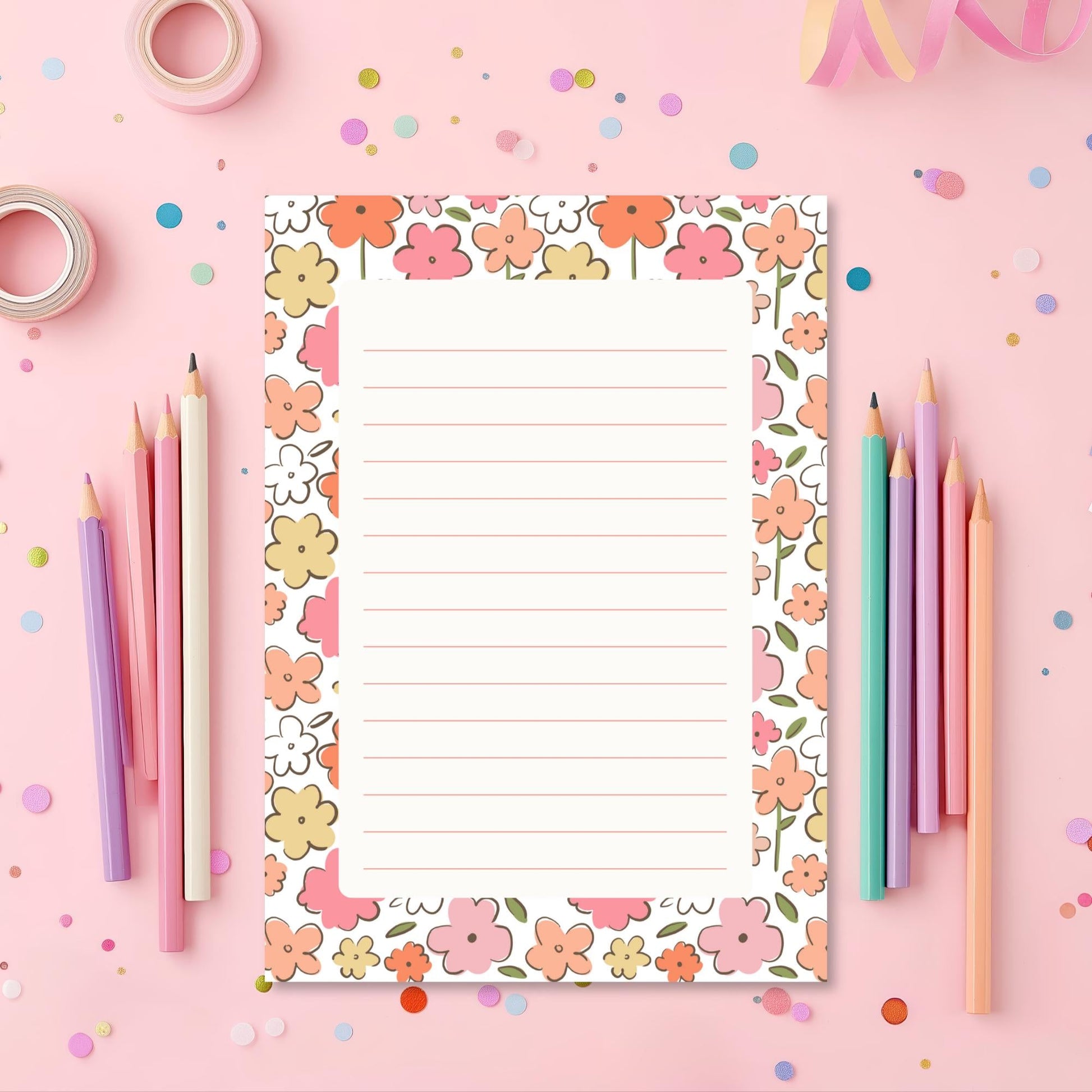 Floral Notepad – 50 Lined Tearoff Sheets Retro Botanical by The Saltwater Press
