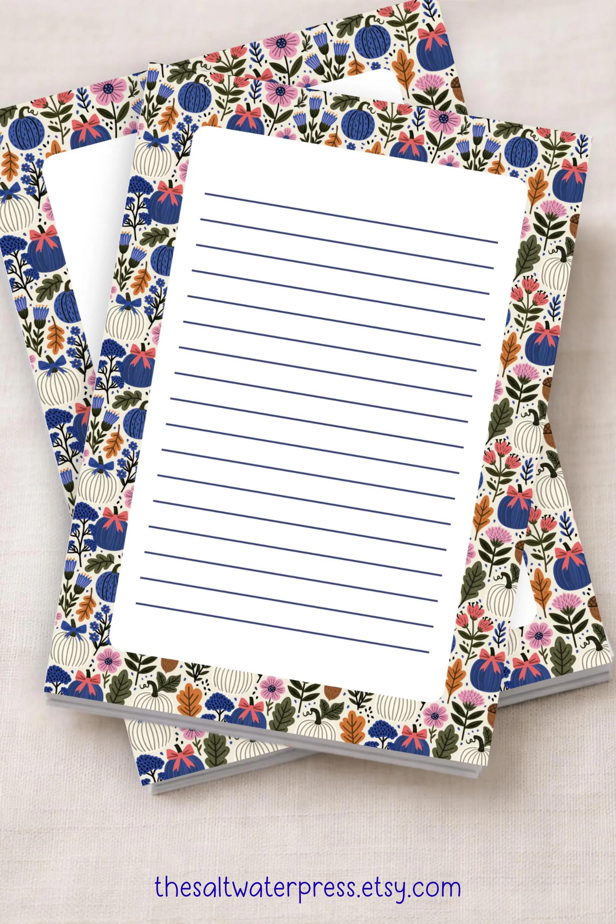 Fall Notepad – Pumpkin Floral Design with 50 Lined Pages for Teachers by The Saltwater Press