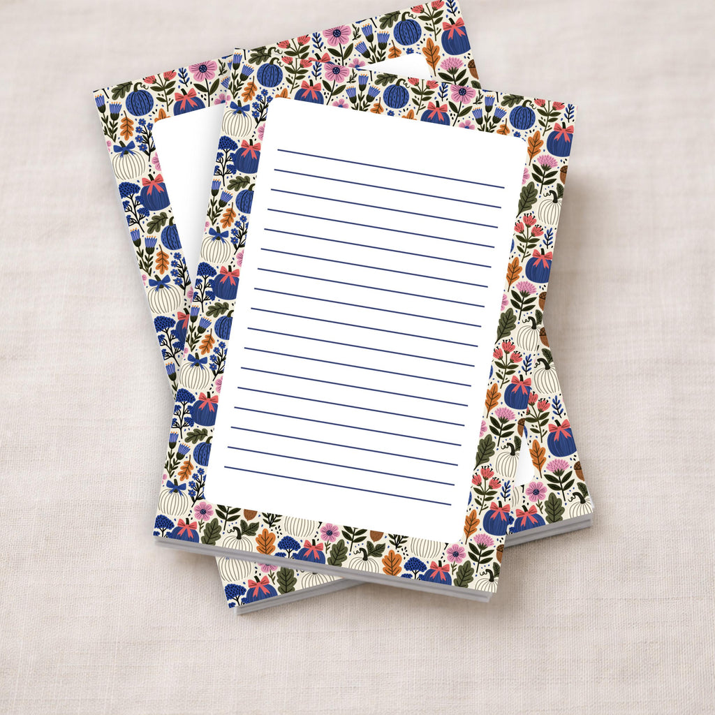 Fall Notepad – Pumpkin Floral Design with 50 Lined Pages for Teachers by The Saltwater Press