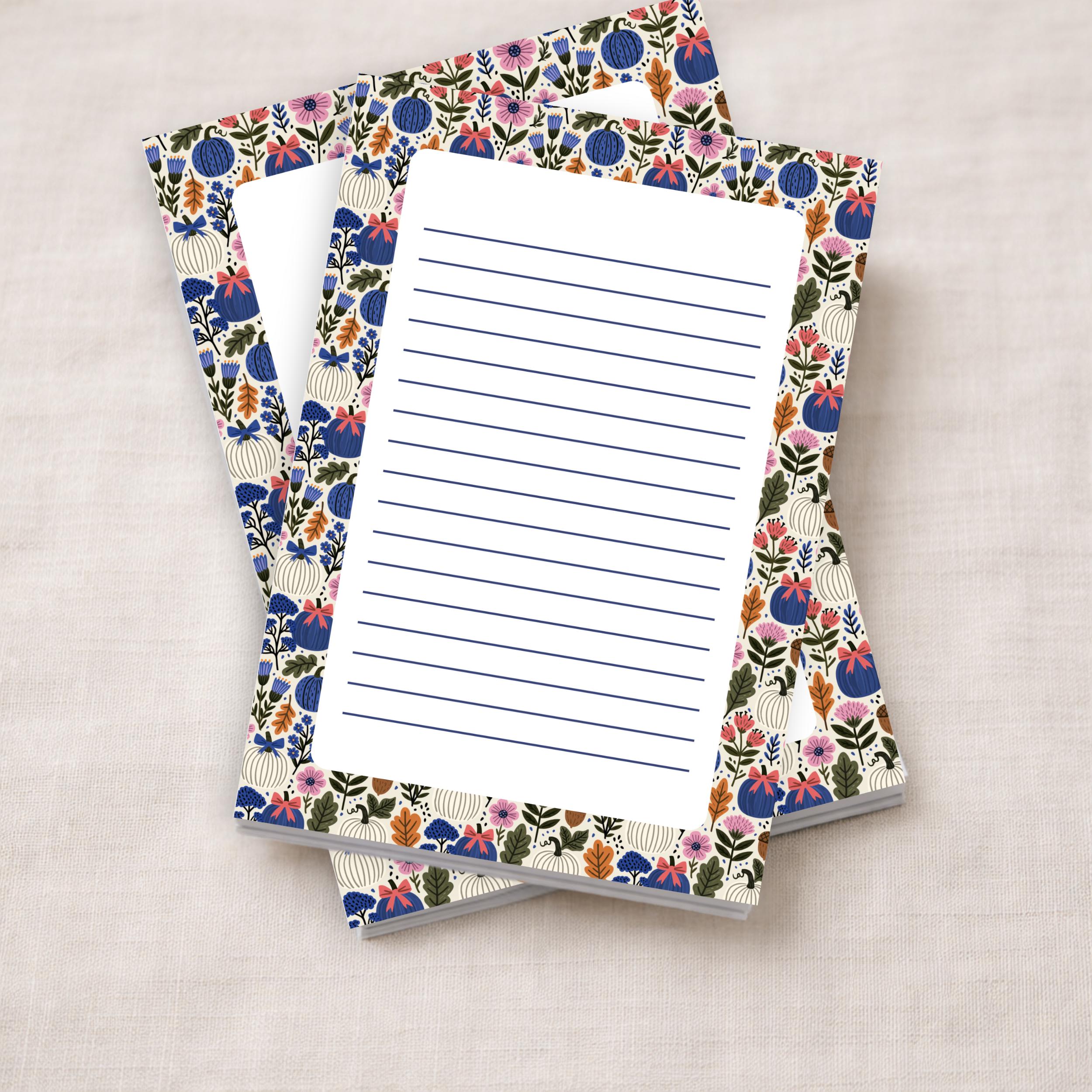 Fall Notepad – Pumpkin Floral Design with 50 Lined Pages for Teachers by The Saltwater Press