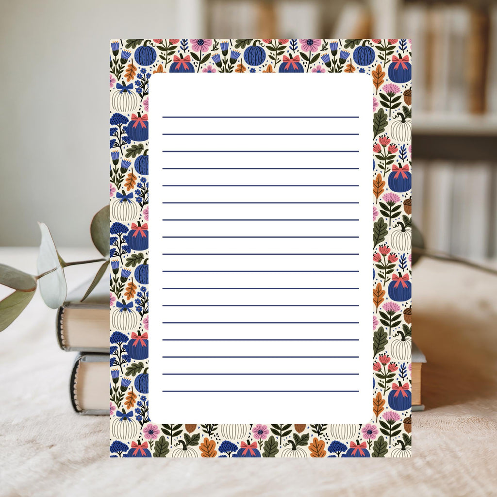 Fall Notepad – Pumpkin Floral Design with 50 Lined Pages for Teachers by The Saltwater Press