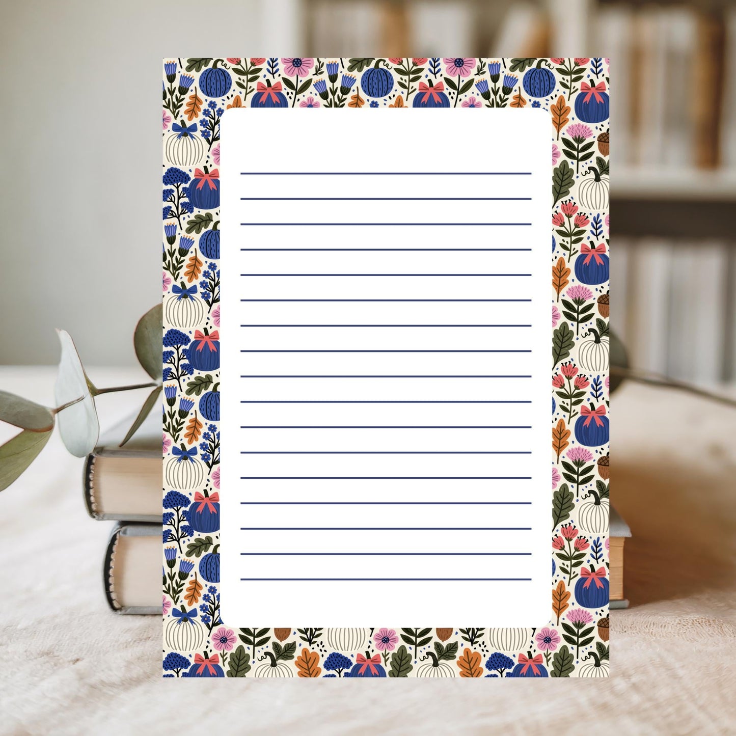 Fall Notepad – Pumpkin Floral Design with 50 Lined Pages for Teachers by The Saltwater Press