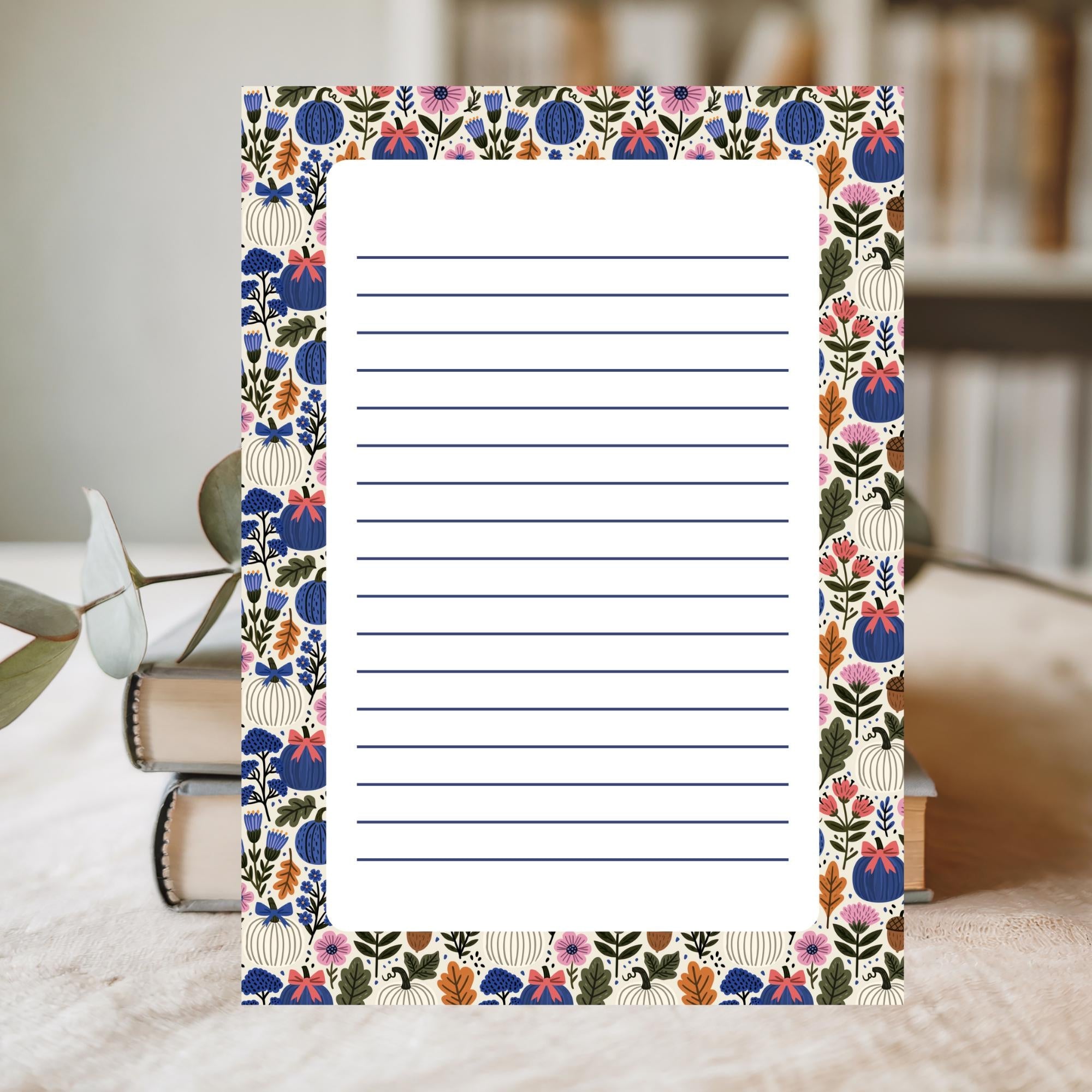 Fall Notepad – Pumpkin Floral Design with 50 Lined Pages for Teachers by The Saltwater Press