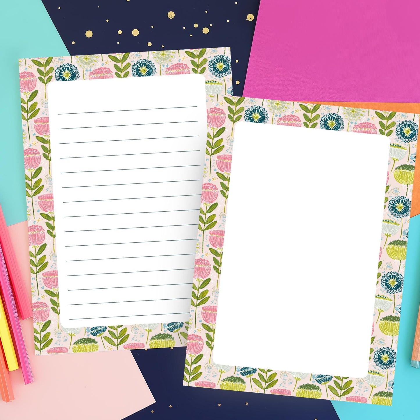 Floral Notepad – Lined Writing Pad 50 Sheets Teacher Gift Botanical by The Saltwater Press