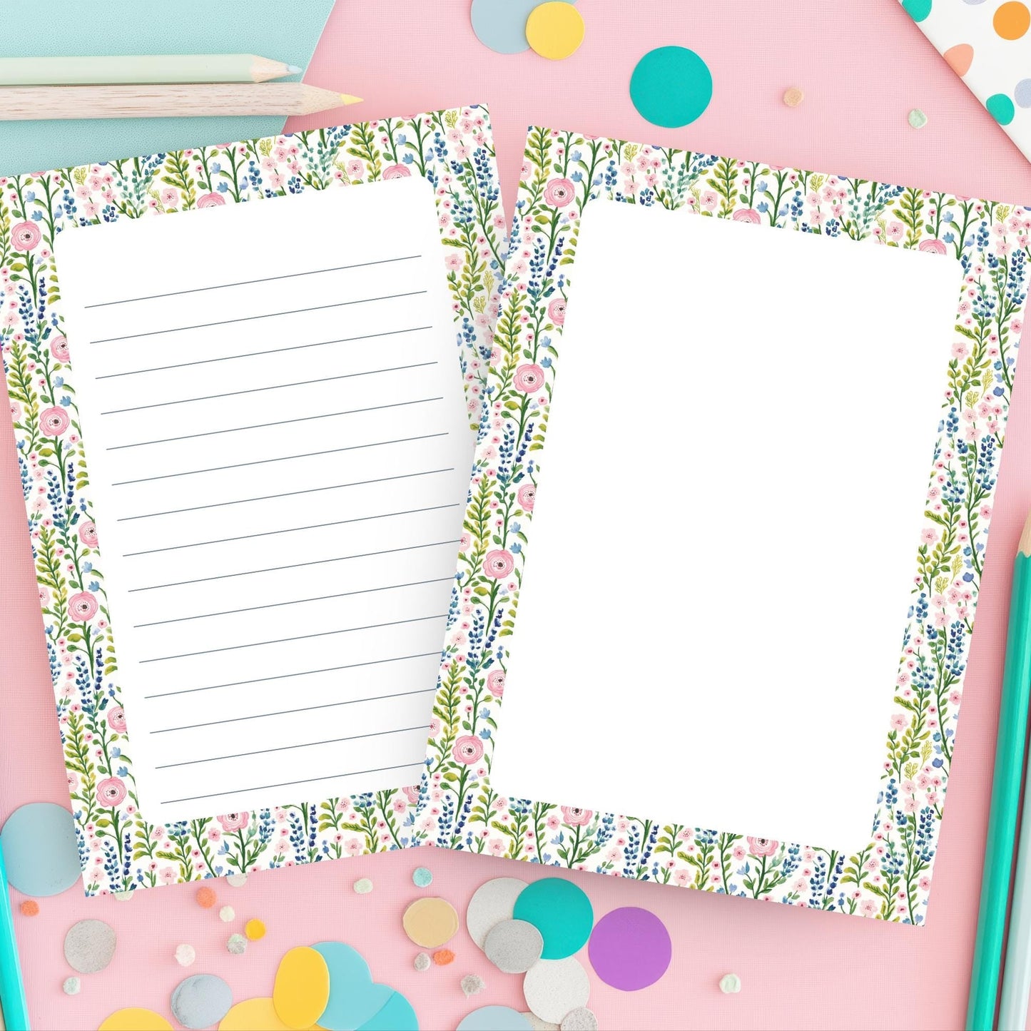 Floral Notepad – 50sheet Botanical Writing Paper with Pink Ranunculus by The Saltwater Press