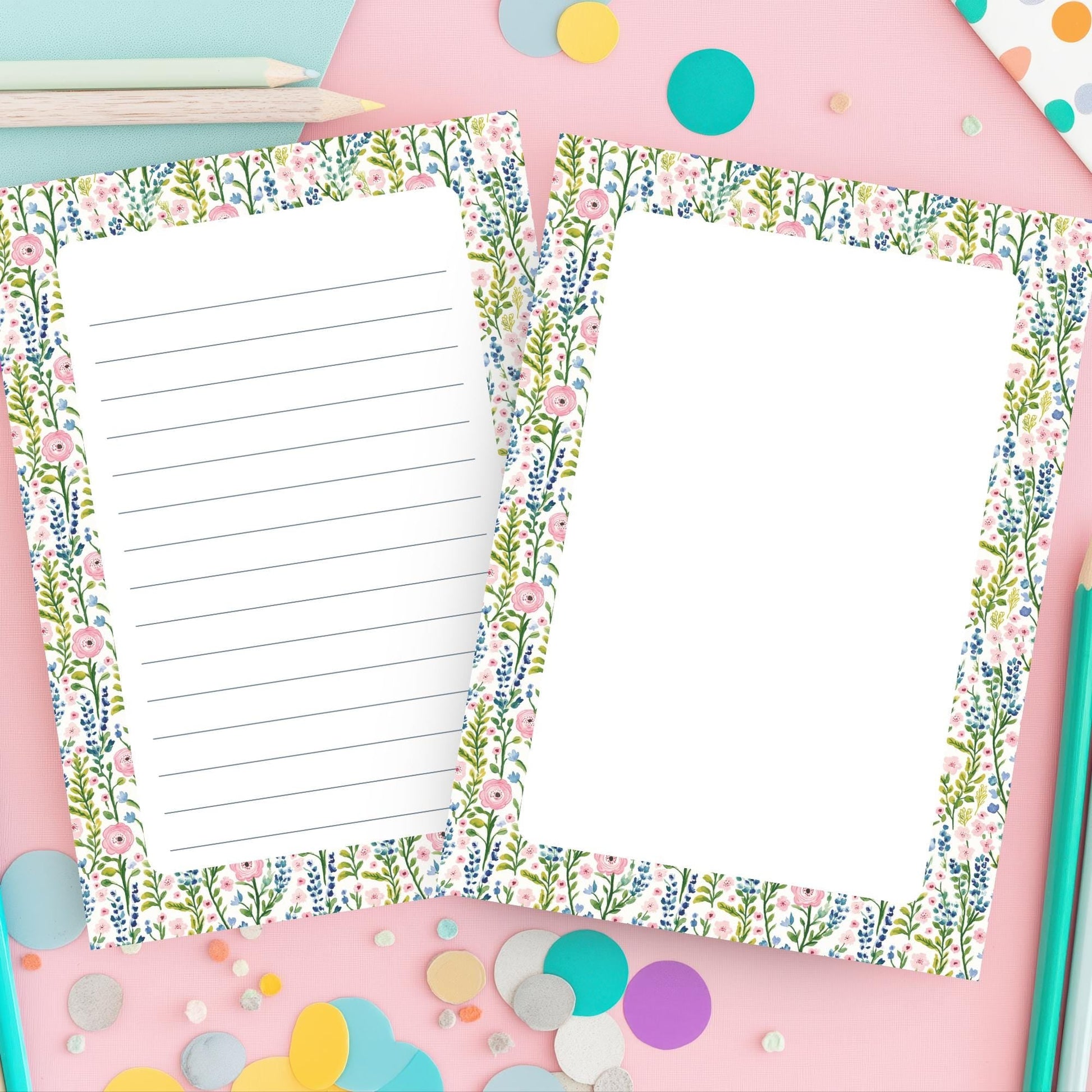 Floral Notepad – 50sheet Botanical Writing Paper with Pink Ranunculus by The Saltwater Press